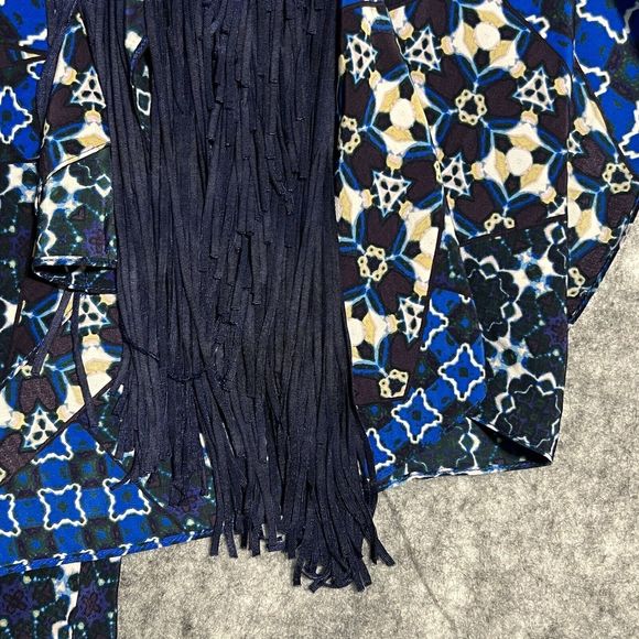 BCBG MaxAzria Corset Top Womens 2 Blue BOHO Asymmetric Ribs Fringe Bustier Tiers - Picture 13 of 17